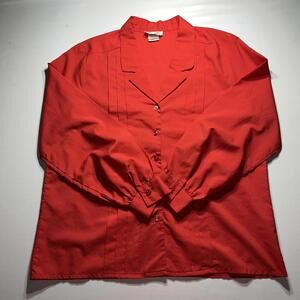 Vintage Rhoda Lee Women's Red Button-Up Long Sleeve Blouse Size 14